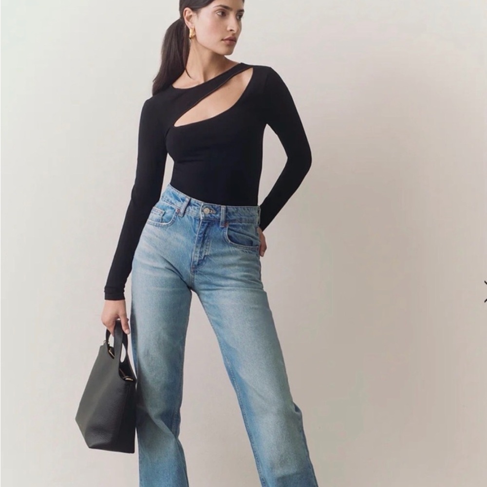 Cuyana Black Asymmetric Cutout Long Sleeve Tee